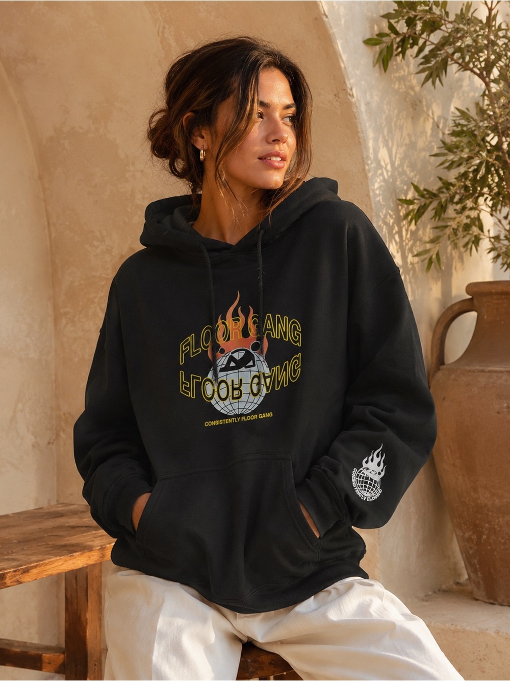 102. Gildan Black Heavy Blend Hoodie with Flame Graphic
